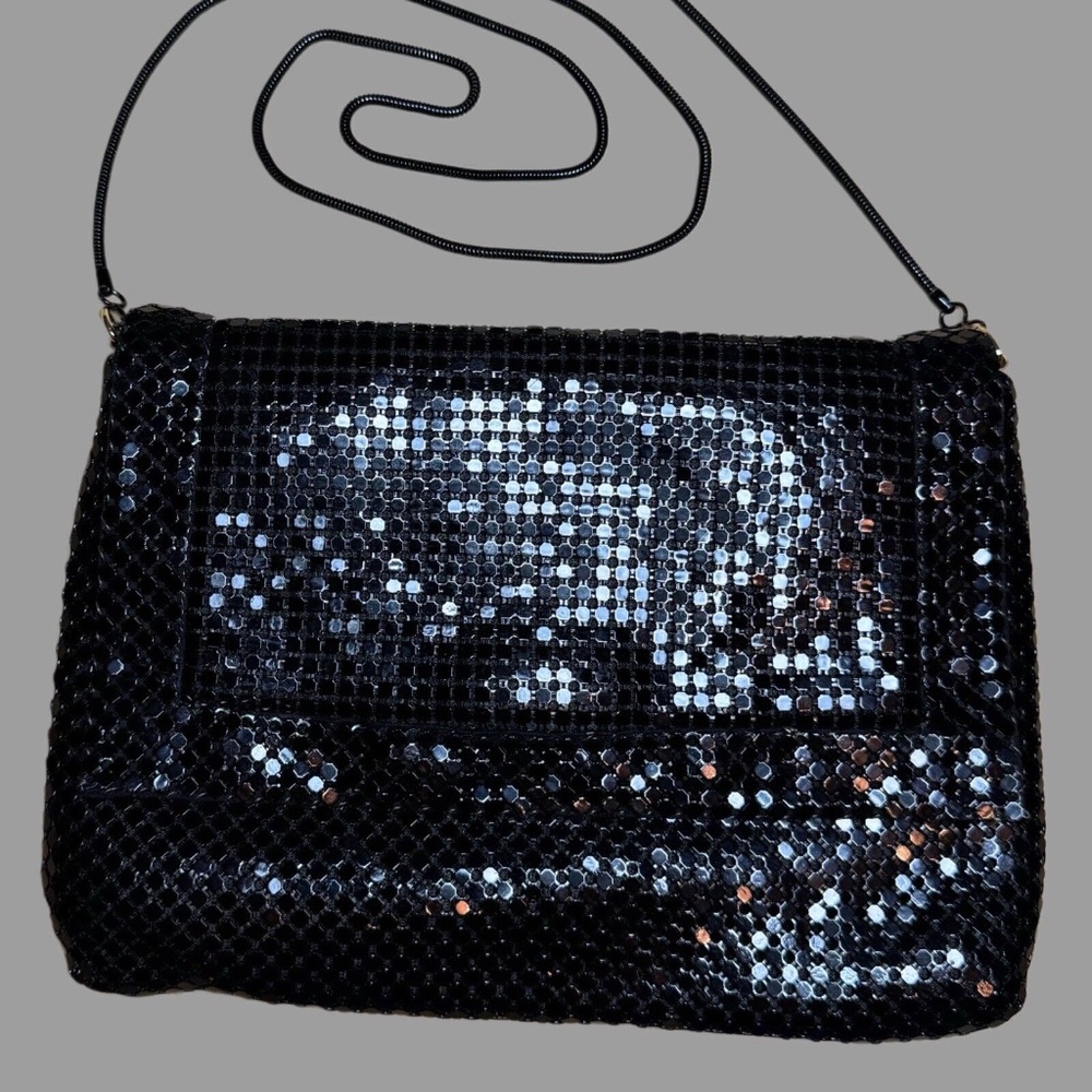 Vintage Evening Bag Black Metal Chain Link Mesh Cross Body Snake Chain
